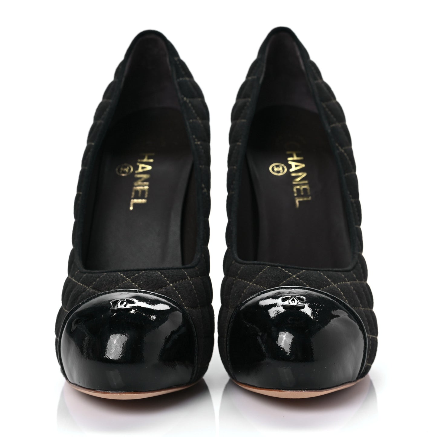 Wool Patent Quilted CC Cap Toe Pumps 41 Black