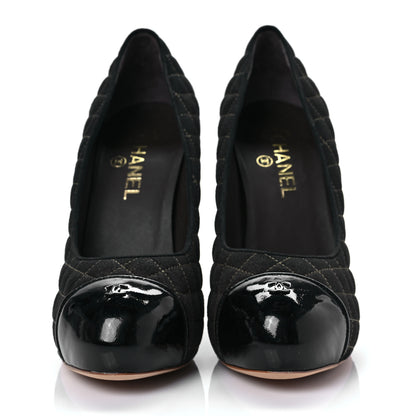 Chanel Wool Patent Quilted CC Cap Toe Pumps 41 Black 2 of 8