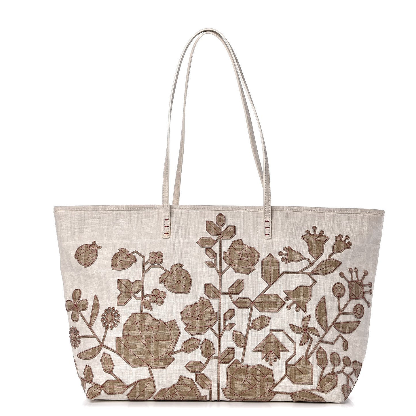 Zucca Spalmati Floral Embroidered Large Roll Tote White