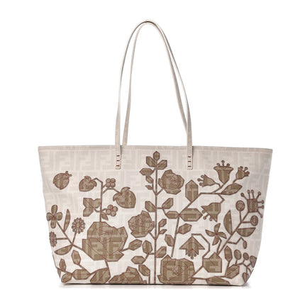 Fendi Zucca Spalmati Floral Embroidered Large Roll Tote White 1 of 13