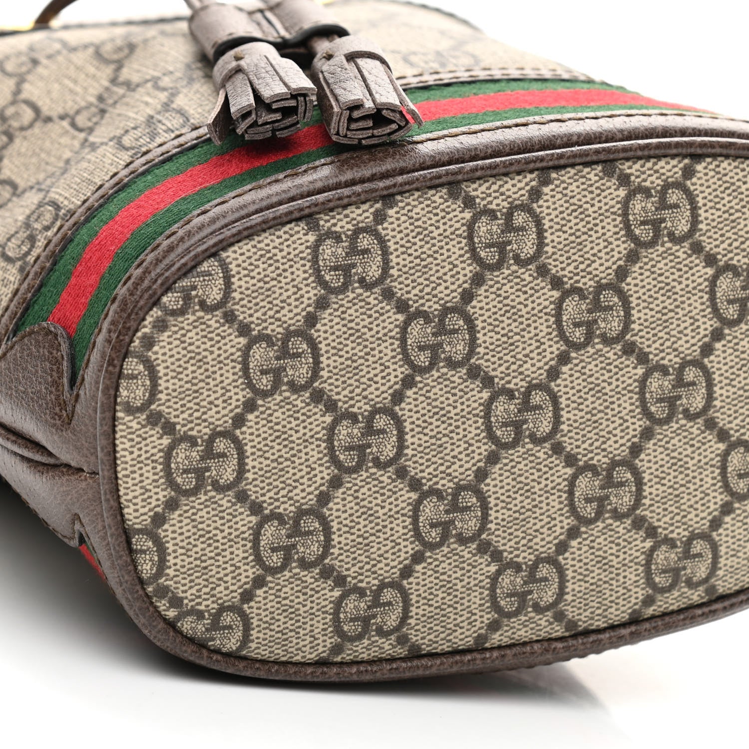 Gucci GG Supreme Monogram Web Mini Ophidia Bucket Bag Brown 8 of 9