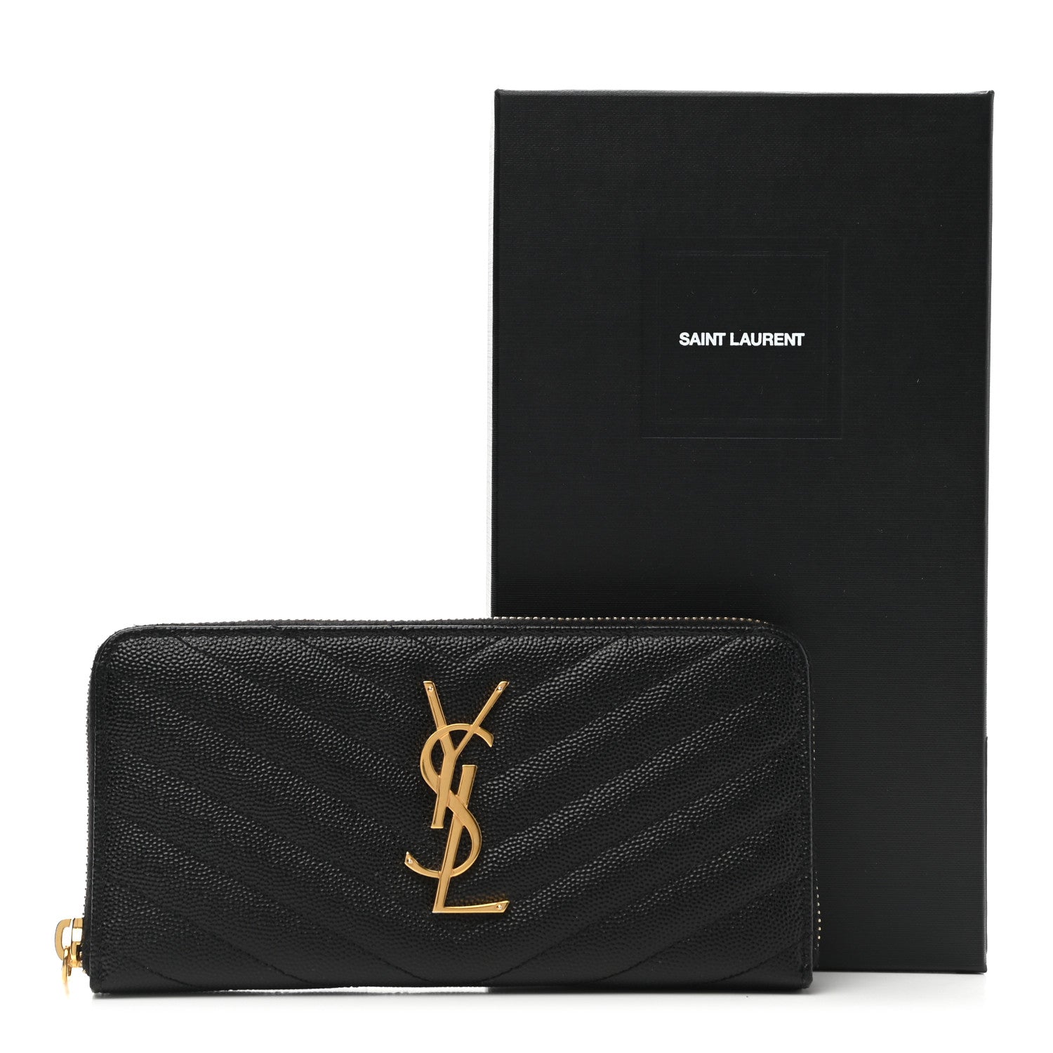 Saint Laurent Grain De Poudre Matelasse Chevron Monogram Zip Around Wallet Black 10 of 10