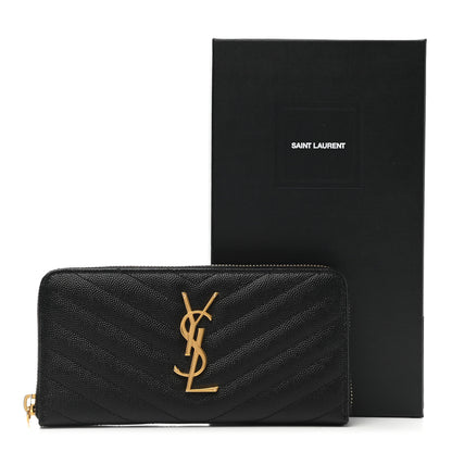 Saint Laurent Grain De Poudre Matelasse Chevron Monogram Zip Around Wallet Black 10 of 10