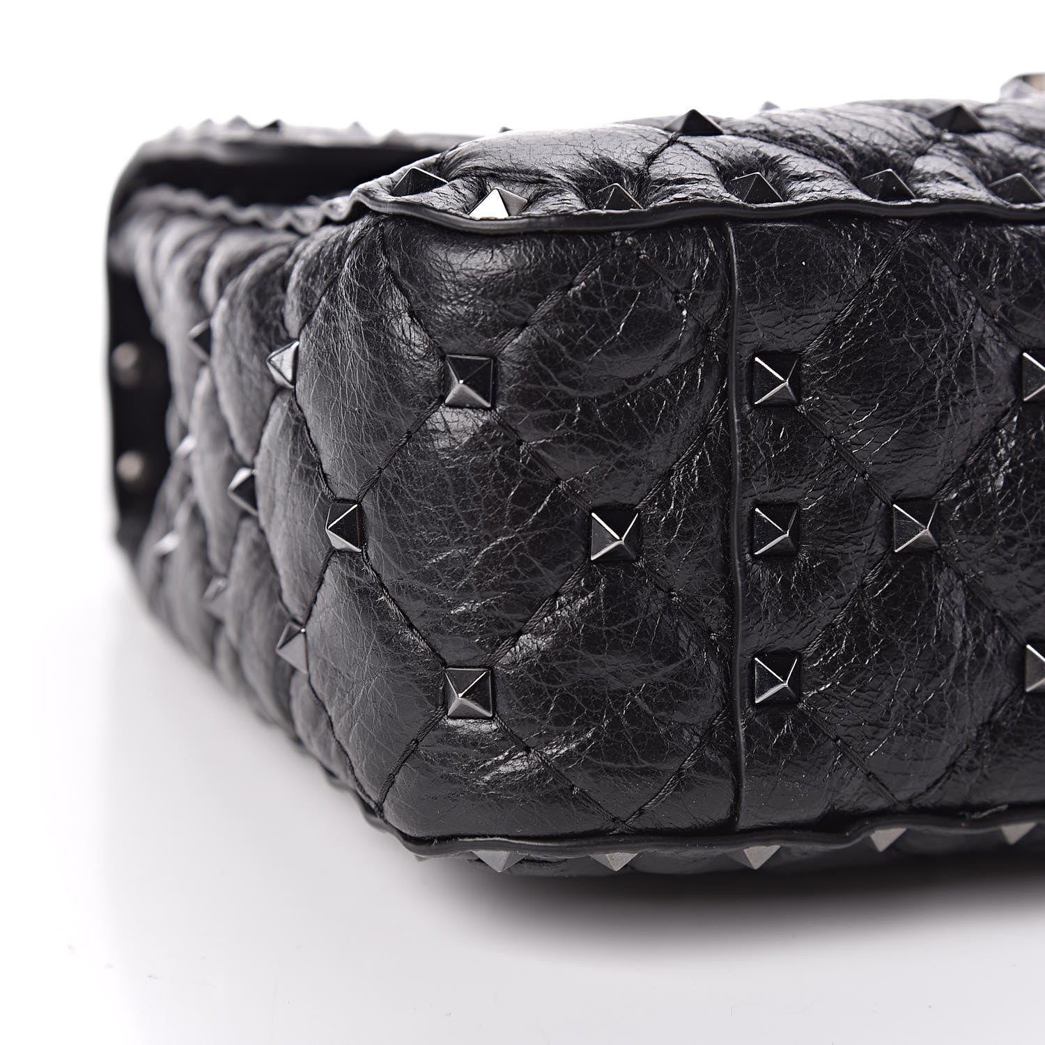Valentino Garavani Craquele Nappa Medium Rockstud Spike Shoulder Bag Black 7 of 8