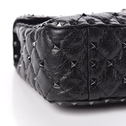 Valentino Garavani Craquele Nappa Medium Rockstud Spike Shoulder Bag Black 7 of 8