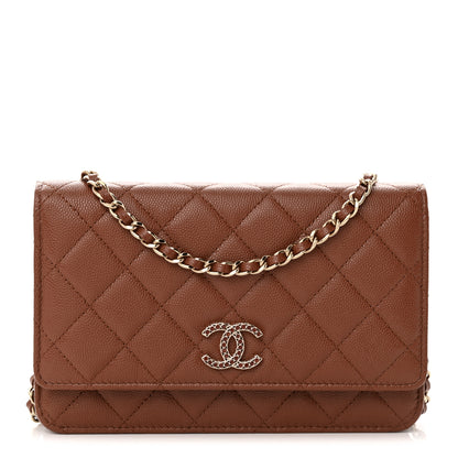 Chanel Shiny Caviar Quilted Strass Wallet On Chain WOC Light Brown 1 of 12