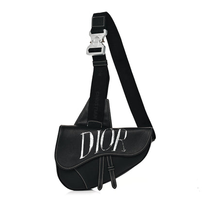 Christian Dior X SHAWN STUSSY Grained Calfskin Saddle Bag Black 1 of 12
