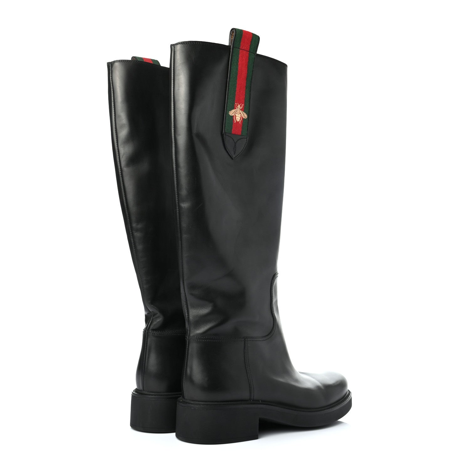 Gucci Calfskin Web Bee Tall Riding Boots 41 Black 4 of 9