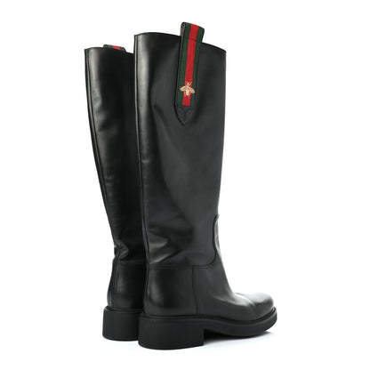 Gucci Calfskin Web Bee Tall Riding Boots 41 Black 4 of 9