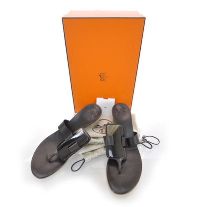Hermes Leather Horn Corne Ligne Sandals 38.5 Brown 7 of 7