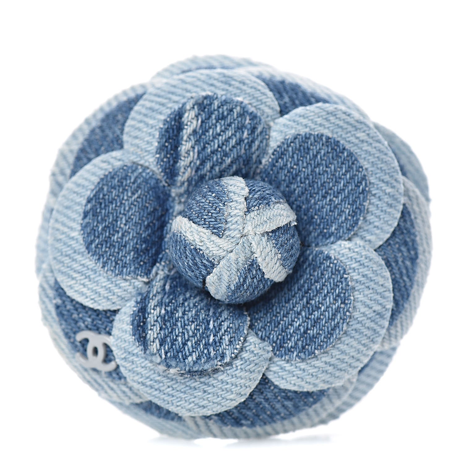 Chanel Denim Camellia Pin Brooch Blue 1 of 5