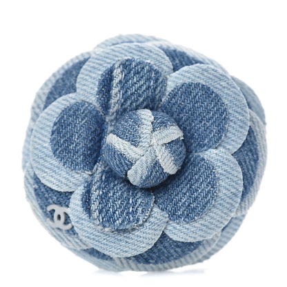 Chanel Denim Camellia Pin Brooch Blue 1 of 5