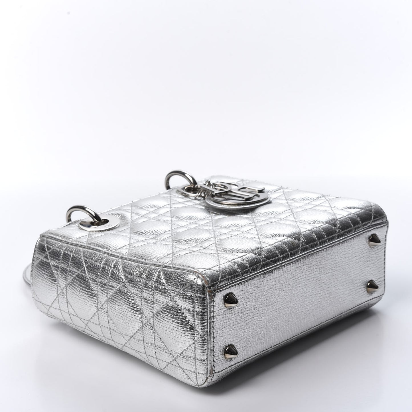 Metallic Grained Calfskin Cannage Small Lucky Badges My Lady Dior Silver