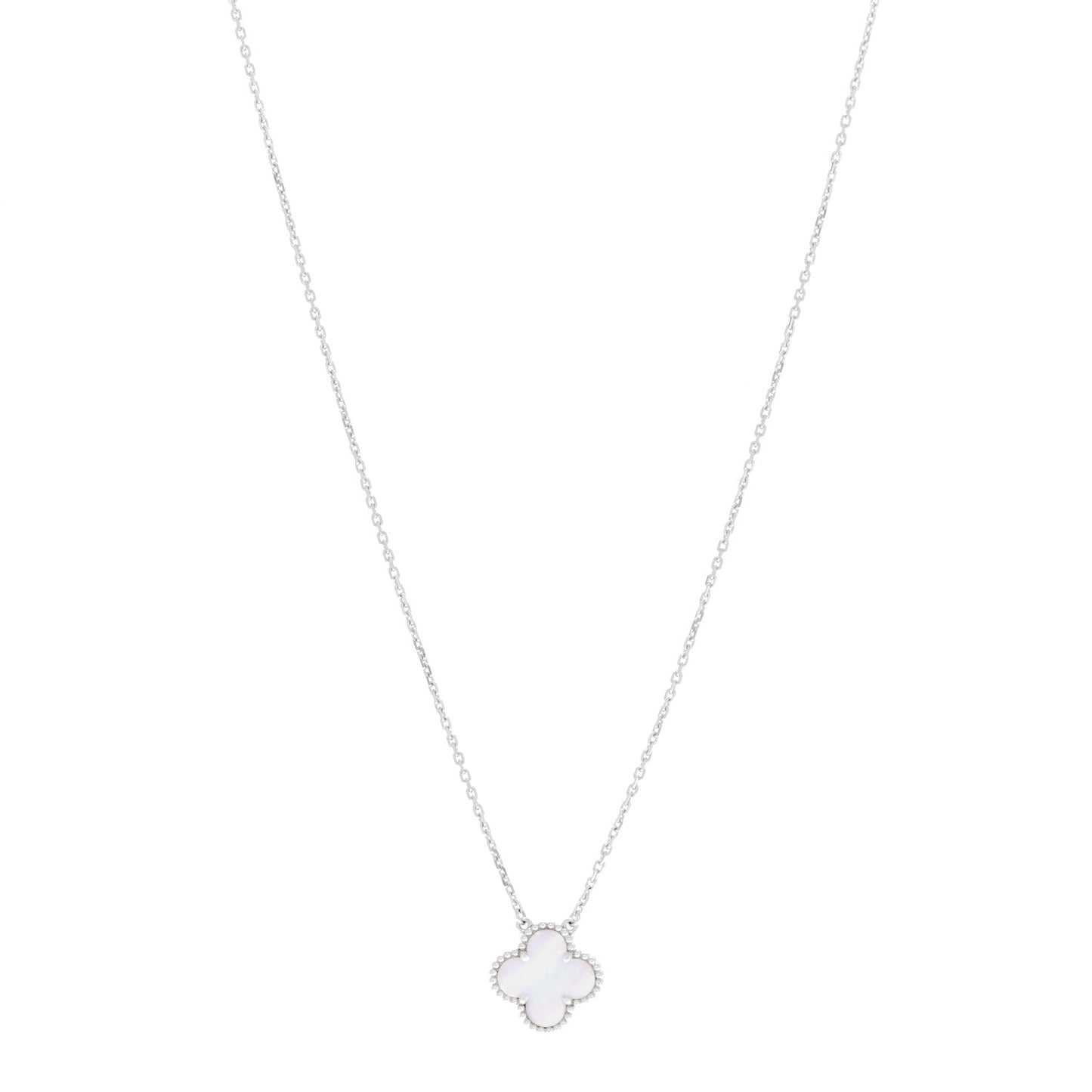 18k White Gold Chalcedony Vintage Alhambra Pendant Necklace