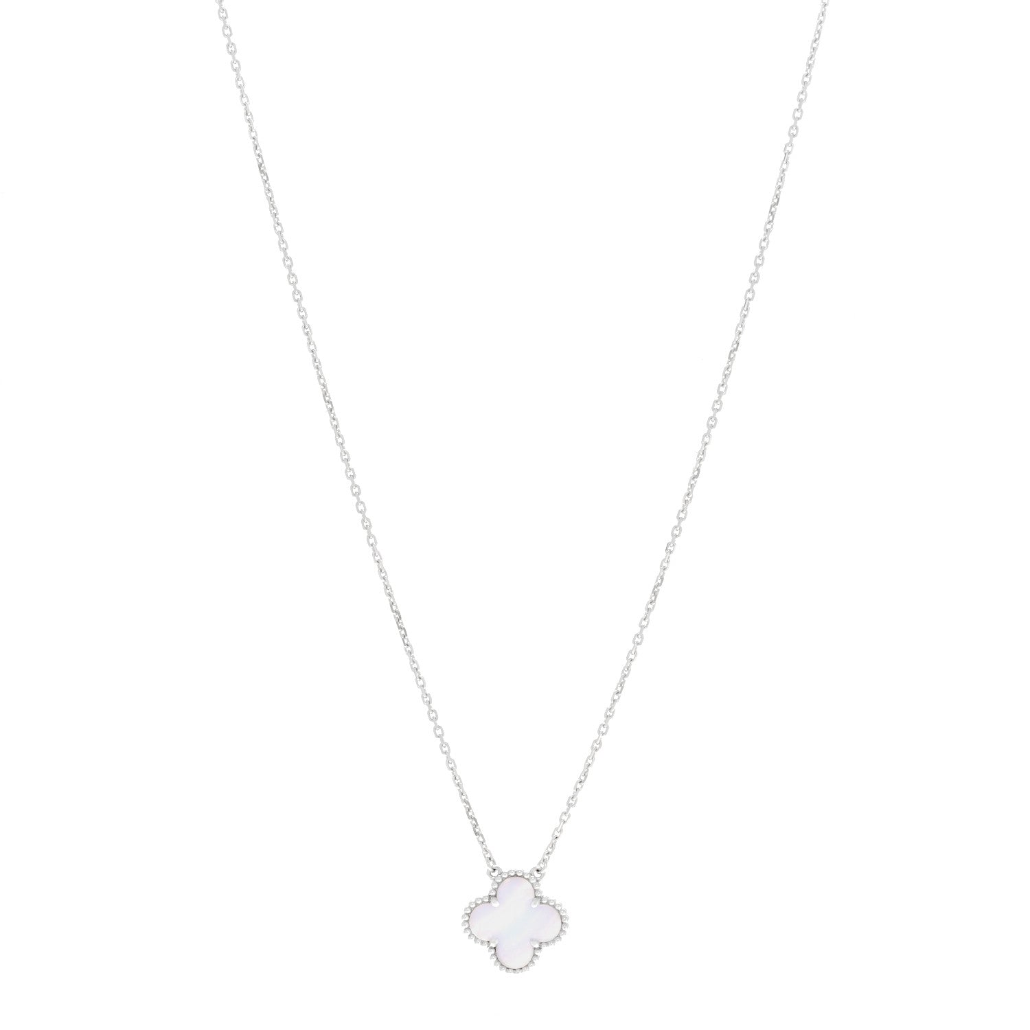 Van Cleef & Arpels 18k White Gold Chalcedony Vintage Alhambra Pendant Necklace 1 of 5