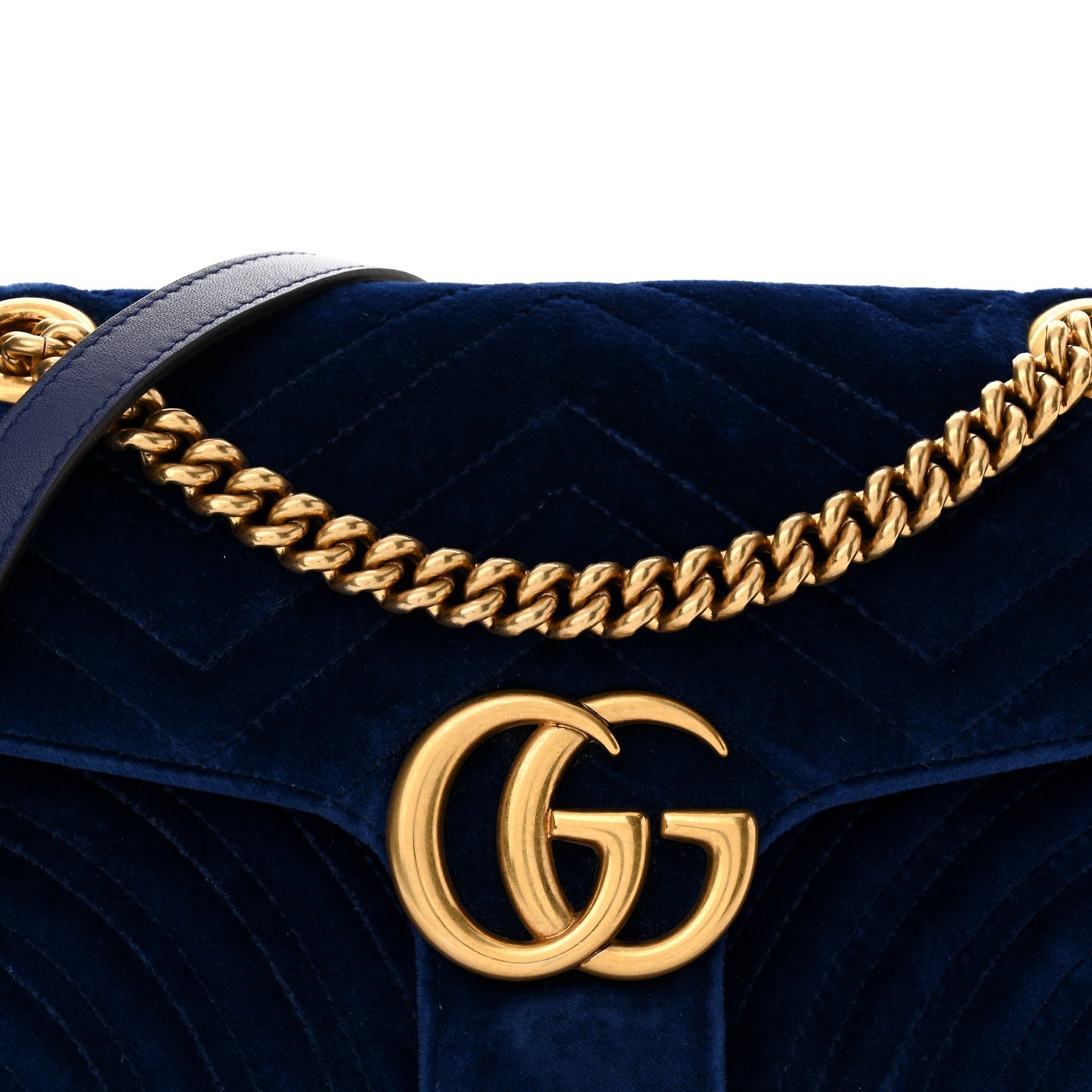 Velvet Matelasse Small GG Marmont Shoulder Bag Cobalt Blue