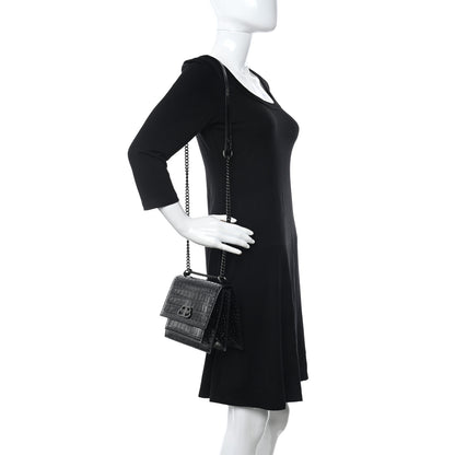 Balenciaga Shiny Calfskin Monochrome Crocodile Embossed S Sharp Chain Shoulder Bag Black 2 of 14