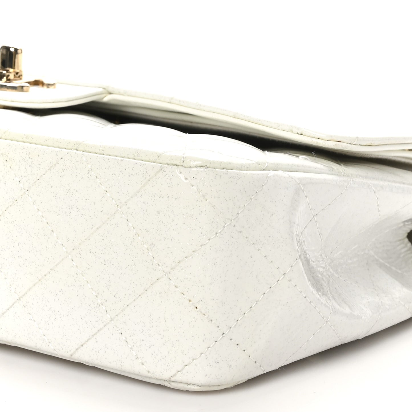 Patent Quilted Evening Star Medium Double Flap White