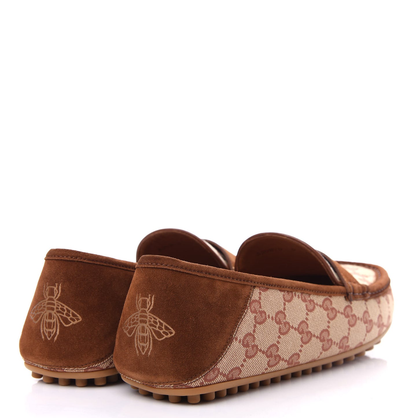 GG Monogram Suede Mens Driver Loafers 9 Beige Ruggine Cuir