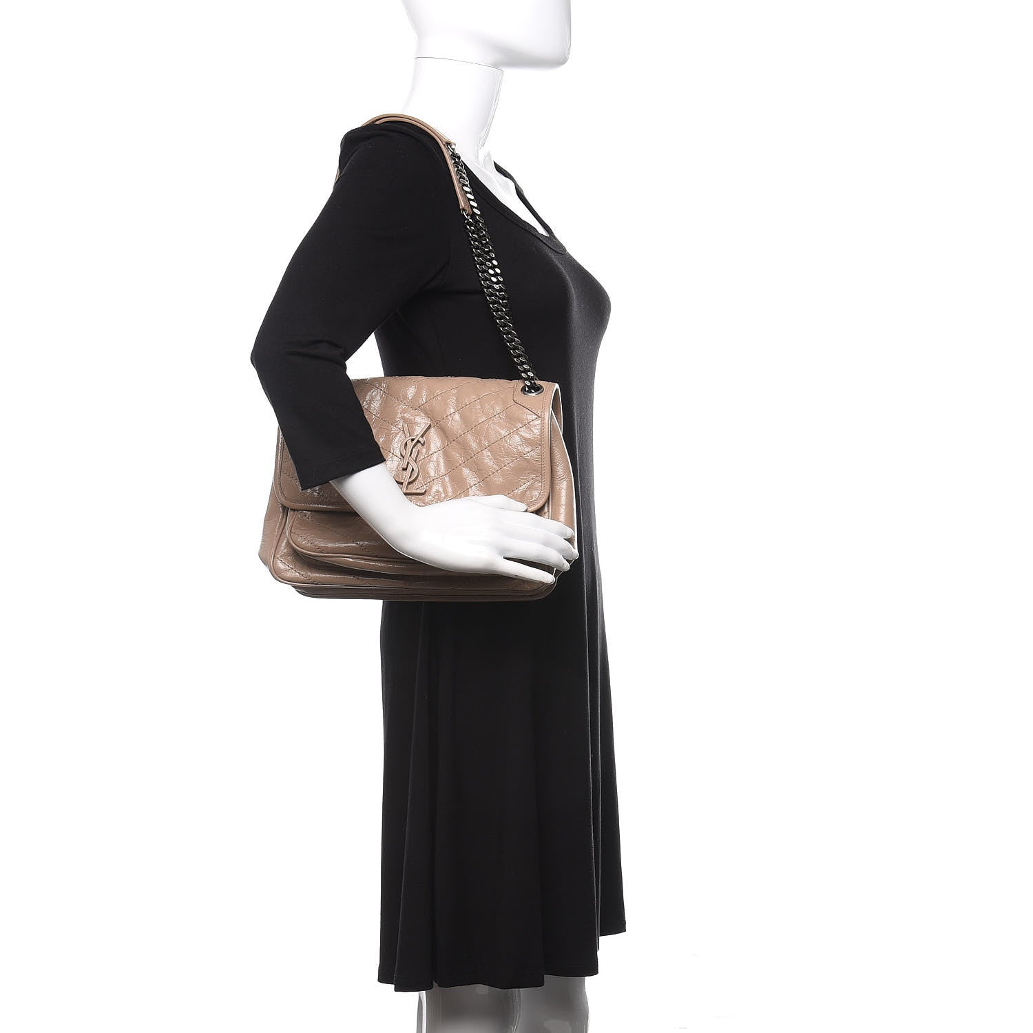 Saint Laurent Crinkled Calfskin Matelasse Monogram Medium Niki Chain Satchel Light Taupe 2 of 9