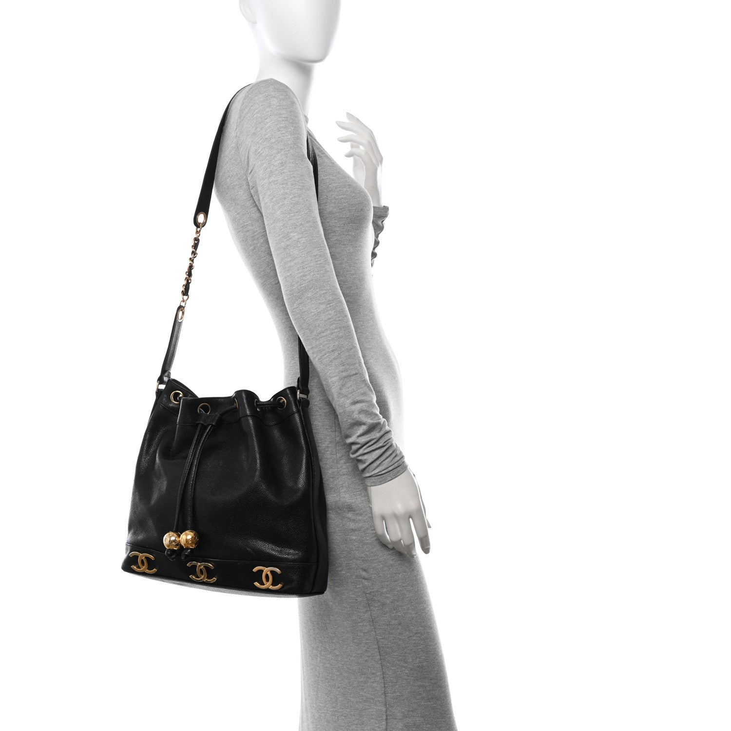 Chanel Caviar CC Drawstring Shoulder Bag Black 2 of 20