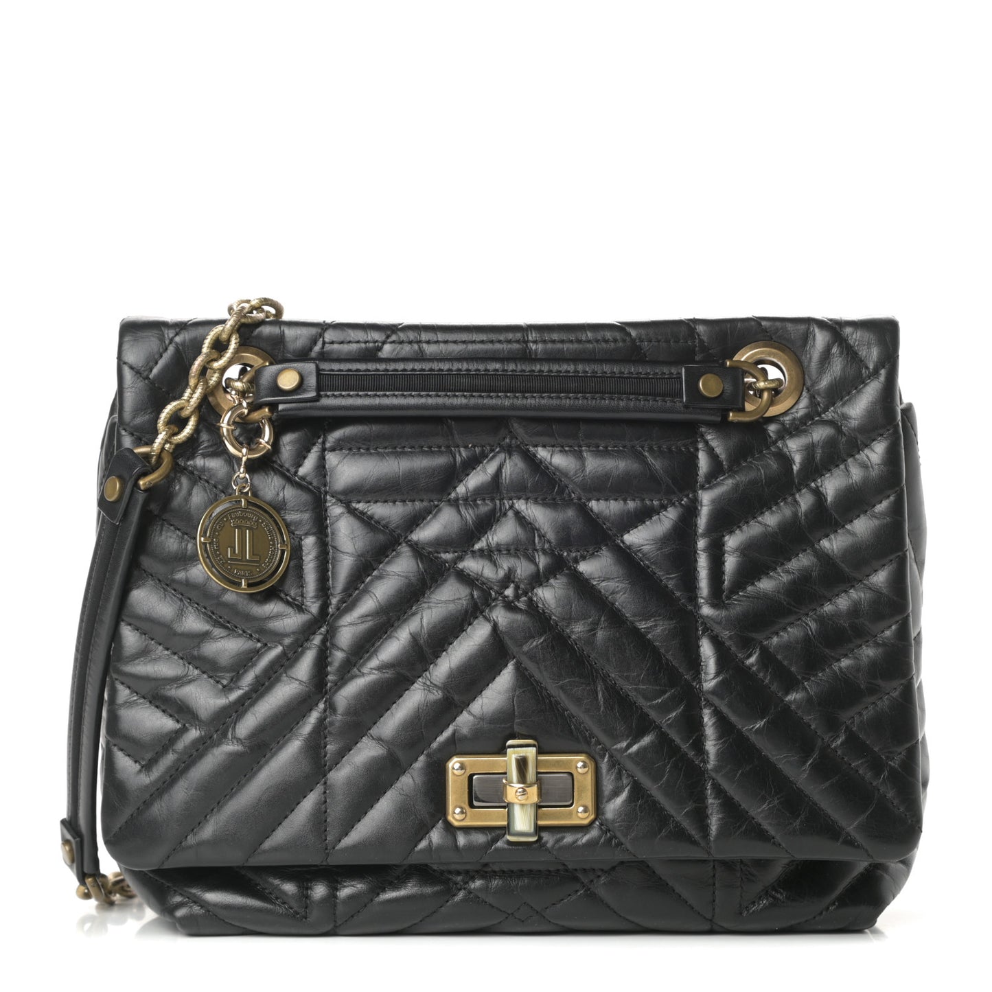 Lambskin Quilted Medium Happy Shoulder Bag Black