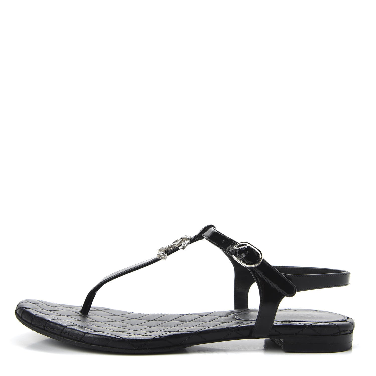Chanel Patent Calfskin CC Chain Thong Sandals 35.5 Black 1 of 9