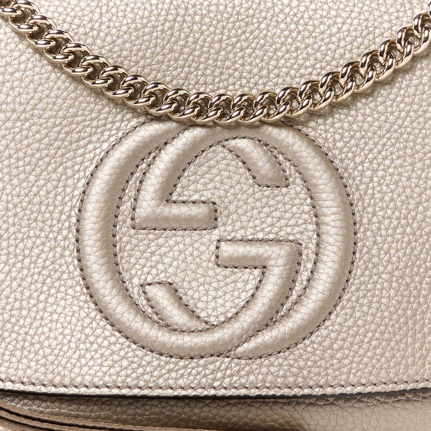 Metallic Pebbled Calfskin Medium Soho Flap Crossbody Golden Beige