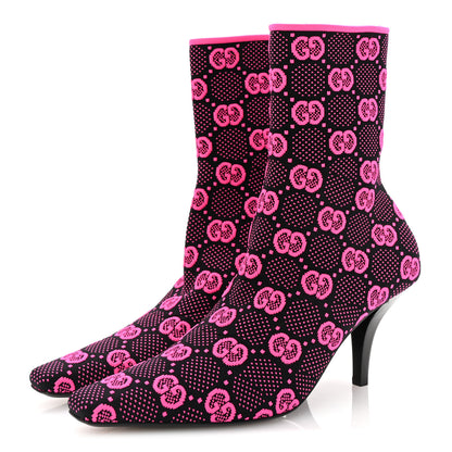 Gucci Technical Jersey Knit GG Monogram Square G 75mm Ankle Boots 38.5 Black Neon Fucsia 4 of 9