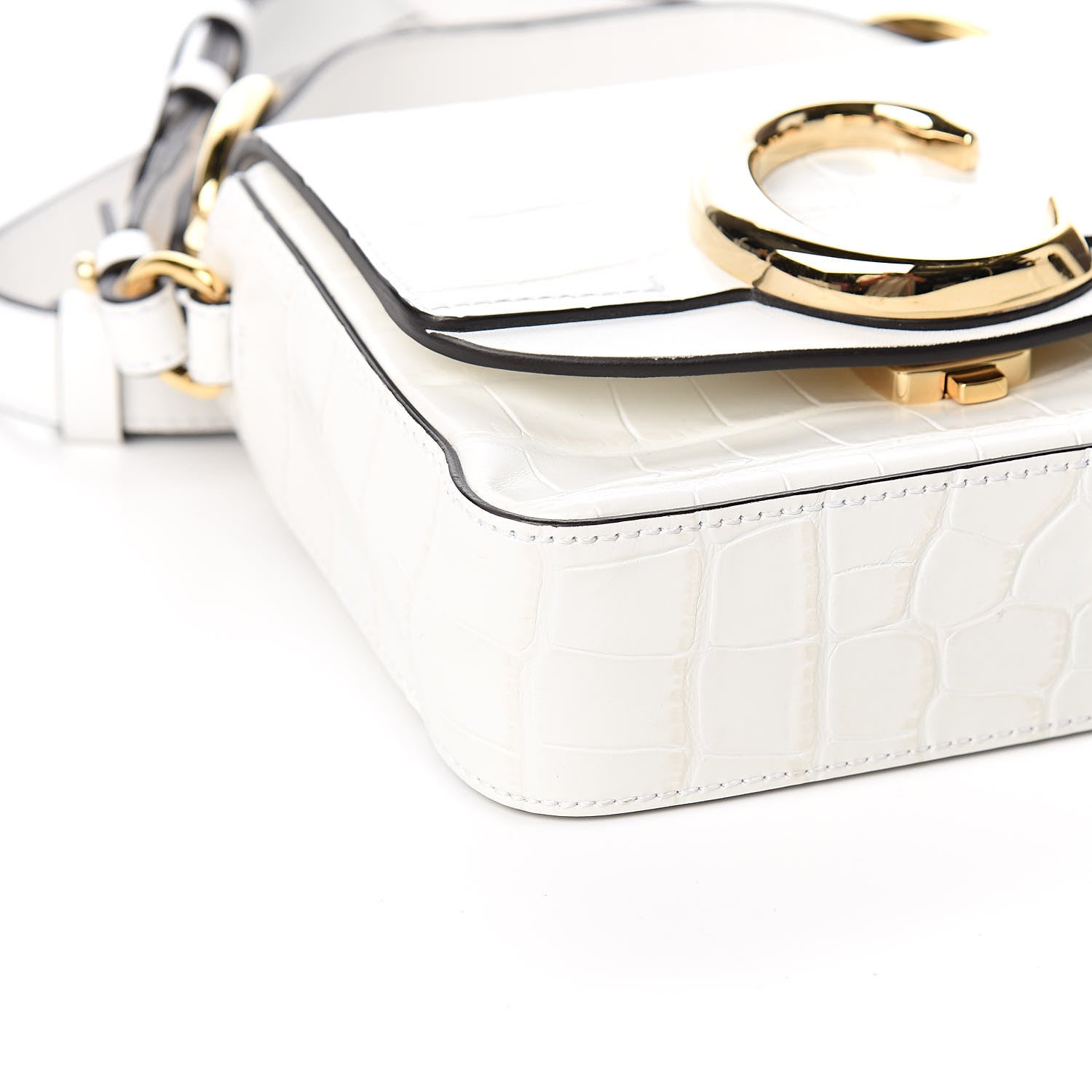Chloe Calfskin Crocodile Embossed Mini C Double Carry Brilliant White 8 of 11