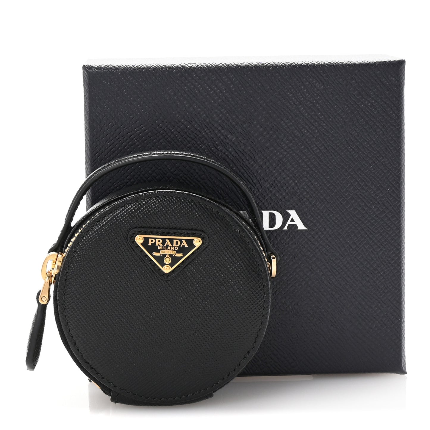 Saffiano Triangle Logo Mini Pouch with Handle Black