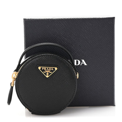 Prada Saffiano Triangle Logo Mini Pouch with Handle Black 7 of 7