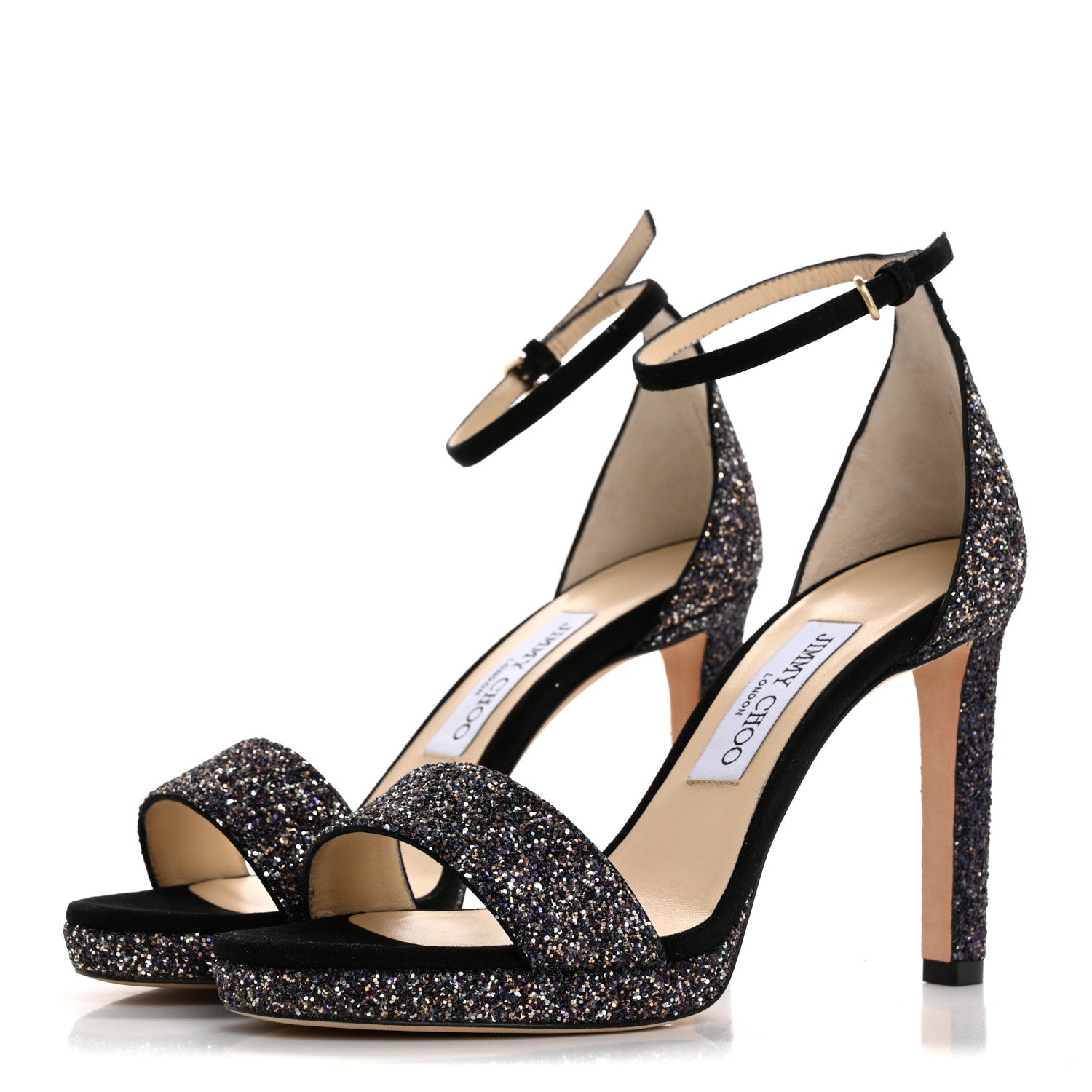 Jimmy Choo Glitzy Glitter Misty 100 Sandals 37 Twilight Black 4 of 9