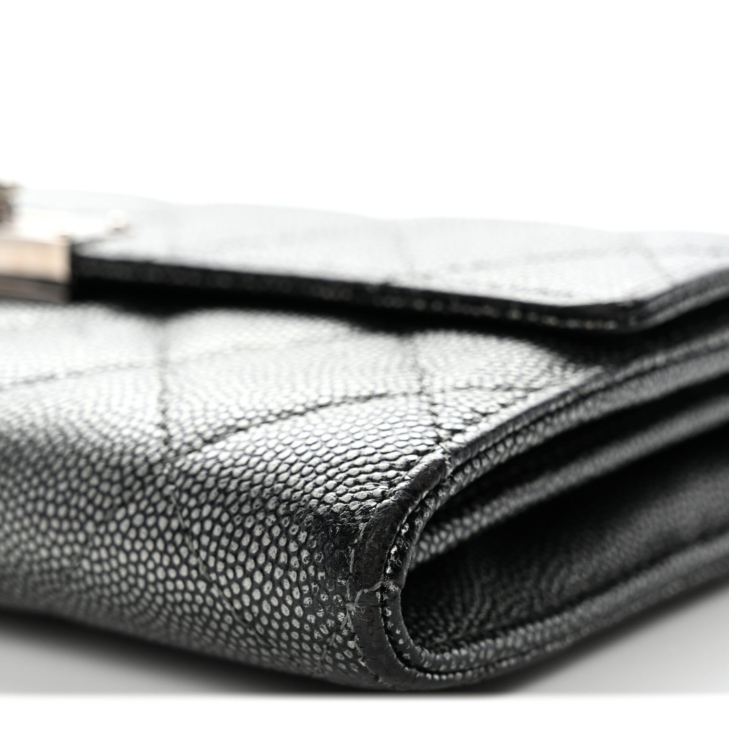 Chanel Metallic Caviar Quilted Large Golden Class Gusset Flap Wallet Dark Grey 11 of 16