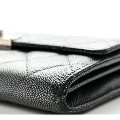 Chanel Metallic Caviar Quilted Large Golden Class Gusset Flap Wallet Dark Grey 11 of 16