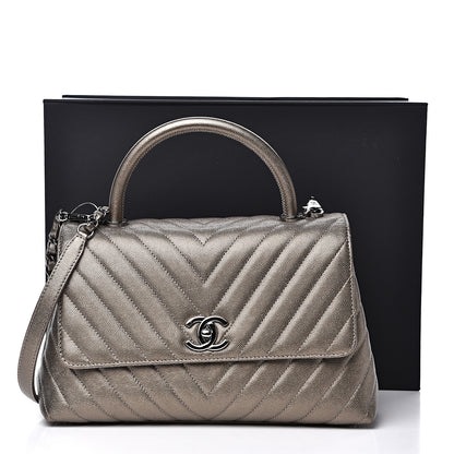 Chanel Metallic Caviar Chevron Quilted Small Coco Handle Flap Light Gold 11 of 11