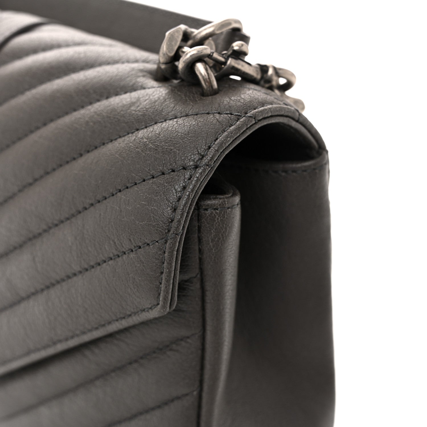 Saint Laurent Sheepskin Matelasse Chevron Monogram Medium College Bag Asphalt 13 of 13