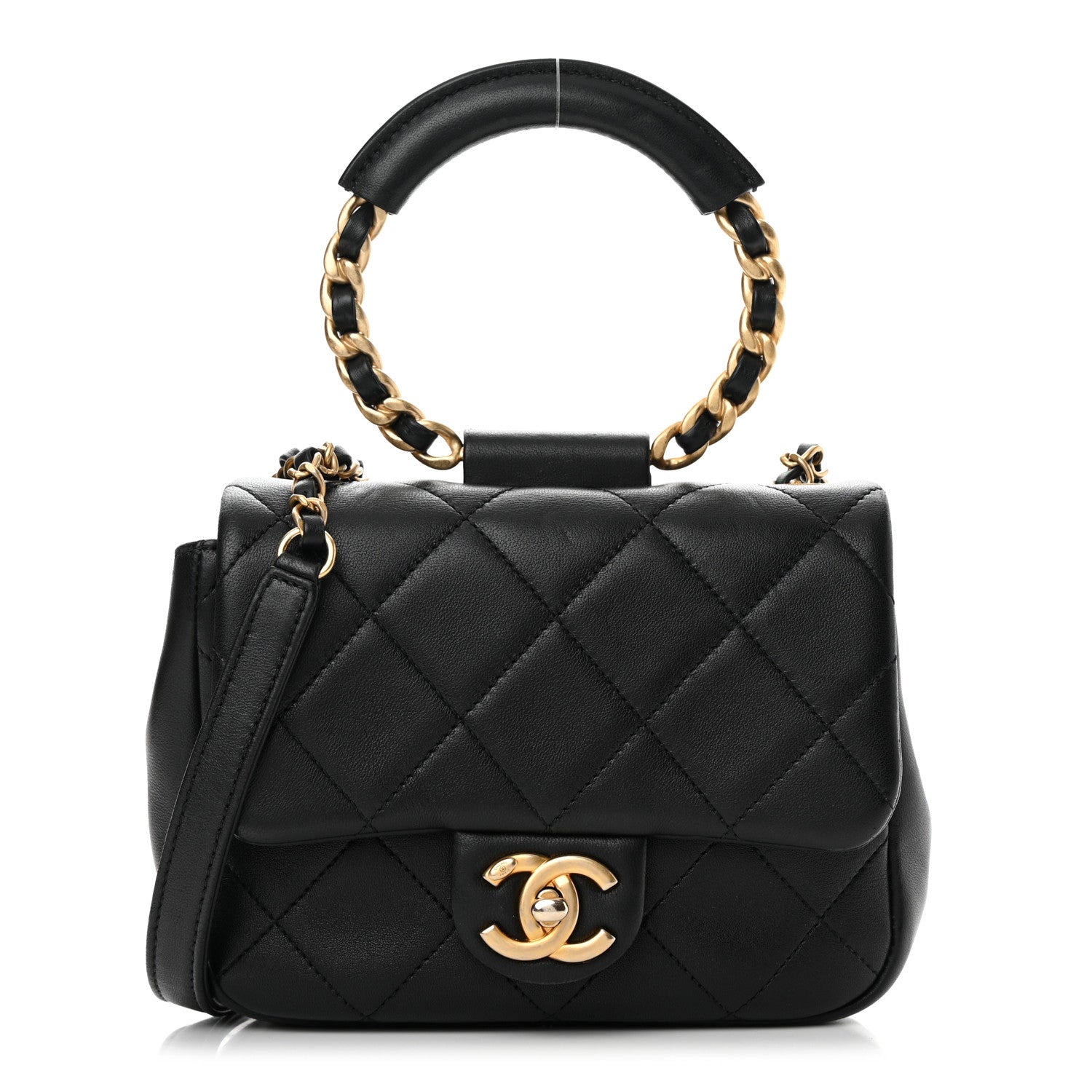 Chanel Lambskin Quilted Small Circular Handle Bag Black 1 of 18