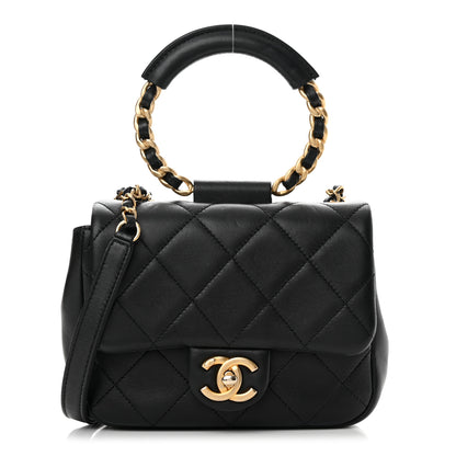 Chanel Lambskin Quilted Small Circular Handle Bag Black 1 of 18
