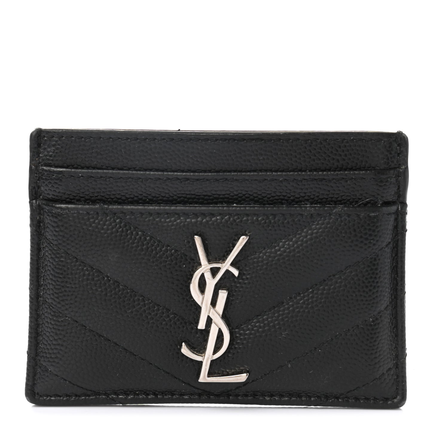 Grain De Poudre Matelasse Chevron Monogram Credit Card Case Black
