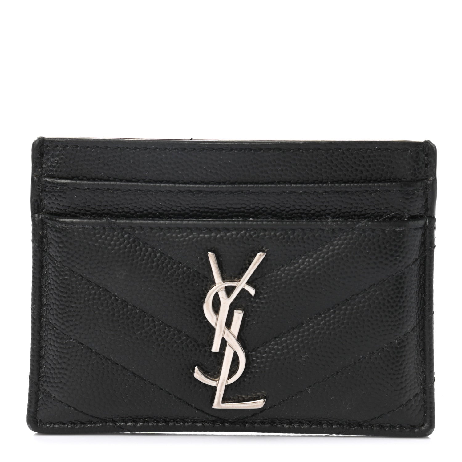 Saint Laurent Grain De Poudre Matelasse Chevron Monogram Credit Card Case Black 1 of 7