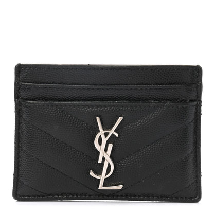 Saint Laurent Grain De Poudre Matelasse Chevron Monogram Credit Card Case Black 1 of 7