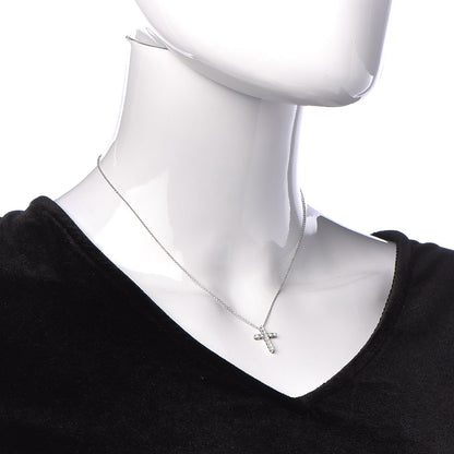 Tiffany Platinum Diamond Small Cross Pendant Necklace 2 of 8