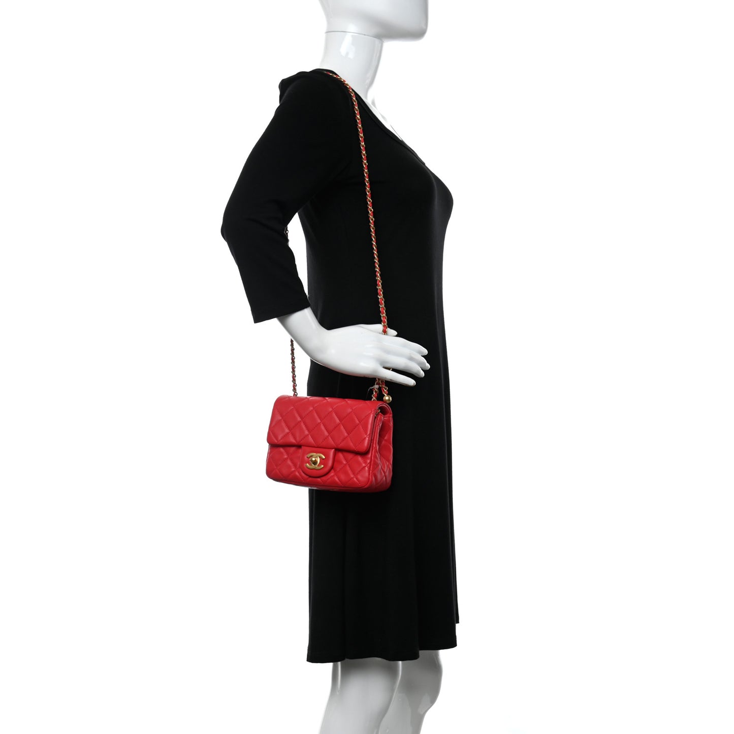 Lambskin Quilted Mini Pearl Crush Flap Red