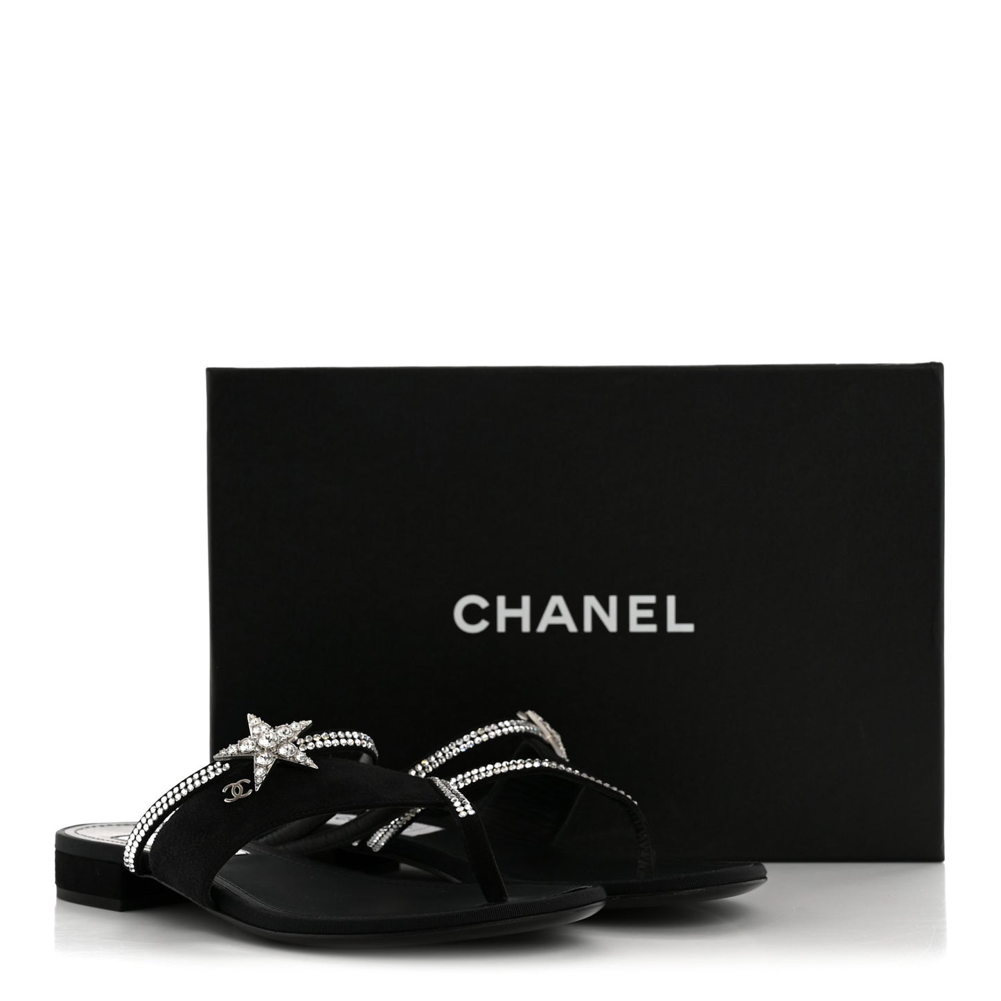 Suede Calfskin Strass Star Sandals 37 Black