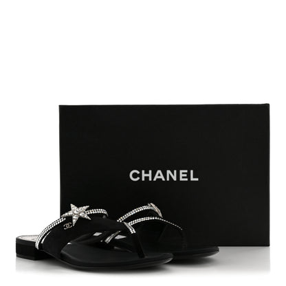 Chanel Suede Calfskin Strass Star Sandals 37 Black 11 of 11