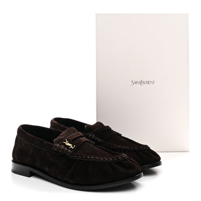 Saint Laurent Suede Le Loafer 15 Penny Slippers 37.5 Dark Chocolate 10 of 10