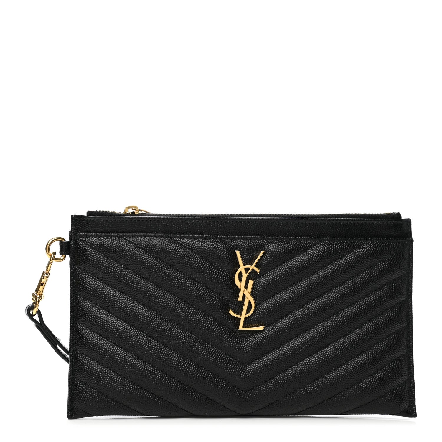 Saint Laurent Grain De Poudre Chevron Monogram Bill Pouch Black 1 of 8