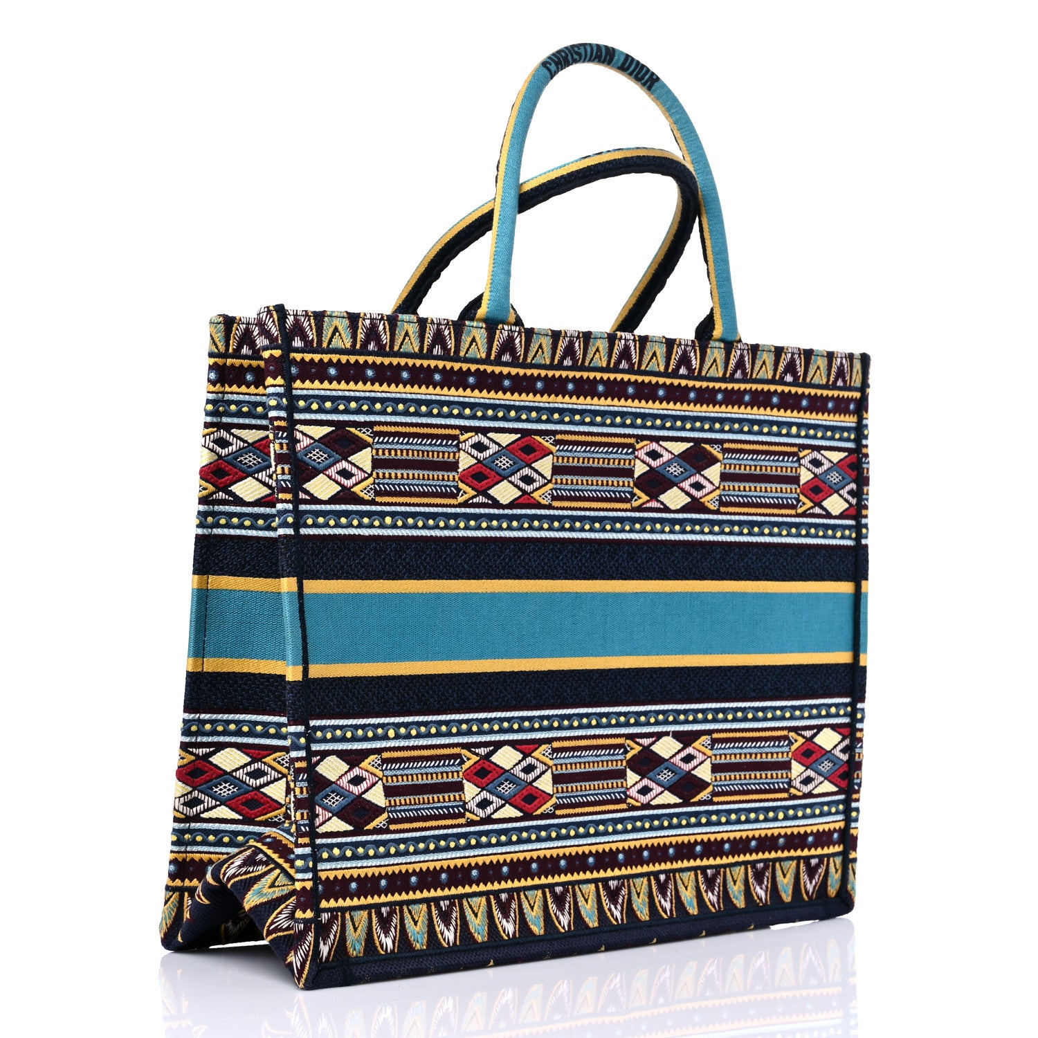 Christian Dior Canvas Embroidered Book Tote Blue Multicolor 3 of 13