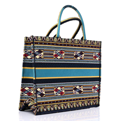 Christian Dior Canvas Embroidered Book Tote Blue Multicolor 3 of 13